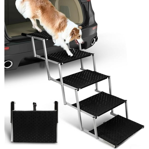 Portable Folding Dog Stairs for Cars, SUVs, Trucks - Lightweight Pet Ramp for Large Dogs with Non-Slip Surface - Reinforced Steps Support Up to 200 lb, 5 Steps
