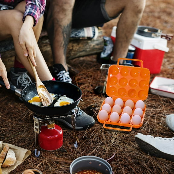 Portable Folding Egg Carrier Case for 12 Eggs with Handle, ABS Plastic Storage Box for Camping Hiking and Outdoor Activities