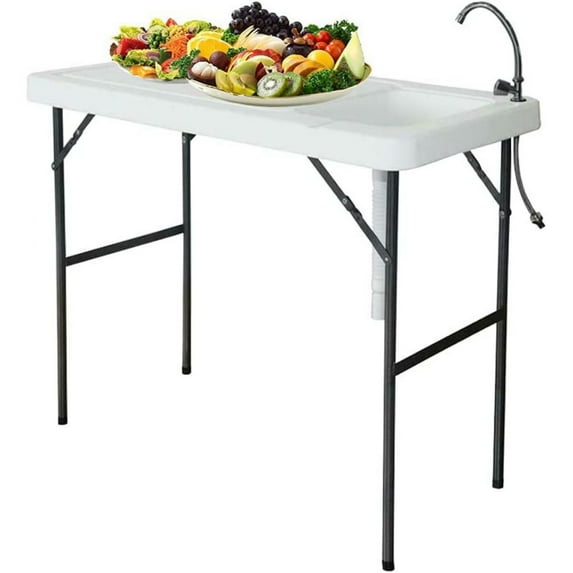 Portable Folding Fish Table, Folding Fish Cleaning Table with Sink & Faucet, Outdoor Folding Camping Sink Table for Picnic Garden Kitchen Camping