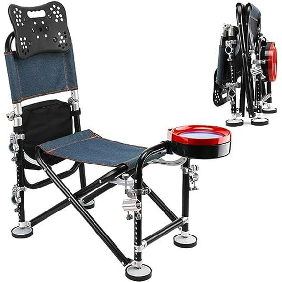 Portable Folding Fishing Chair with Rod Holder, Adjustment Fishing Chair with Backrest,Heavy Duty Camping Chair for Fishing Camping or Leisure,Support 300 LBS Black$$Sport & Recreation Other