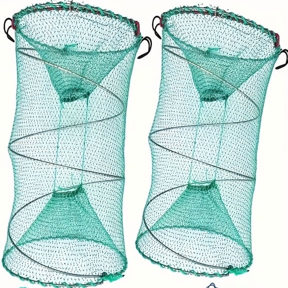 Portable Folding Fishing Net Trap, Two-Piece Design Castable Crab Lobster Crayfish Shrimp Net for Carp & Sea Creature Fishing