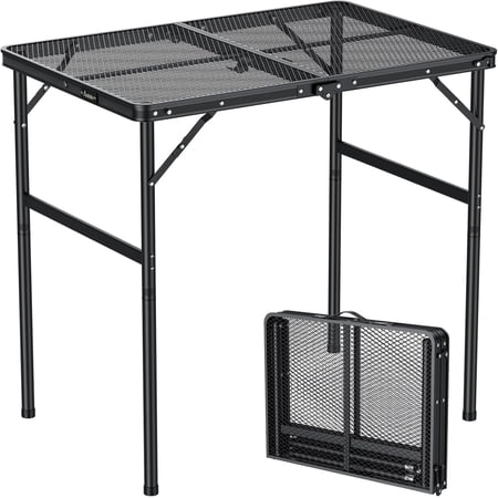 Portable Folding Grill Table with 2 Adjustable Heights, Heat-Resistant Mesh Top, Waterproof, 35" L x 21.65" W x 29.4" H