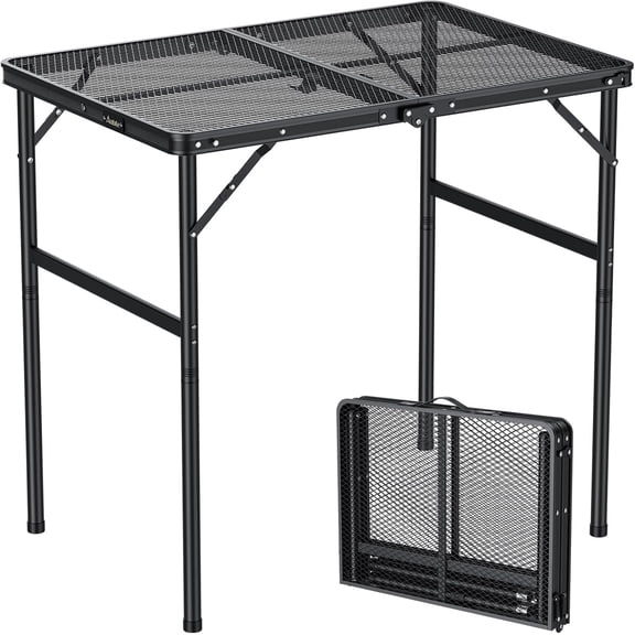 Portable Folding Grill Table with 2 Adjustable Heights, Heat-Resistant Mesh Top, Waterproof, 35" L x 21.65" W x 29.4" H