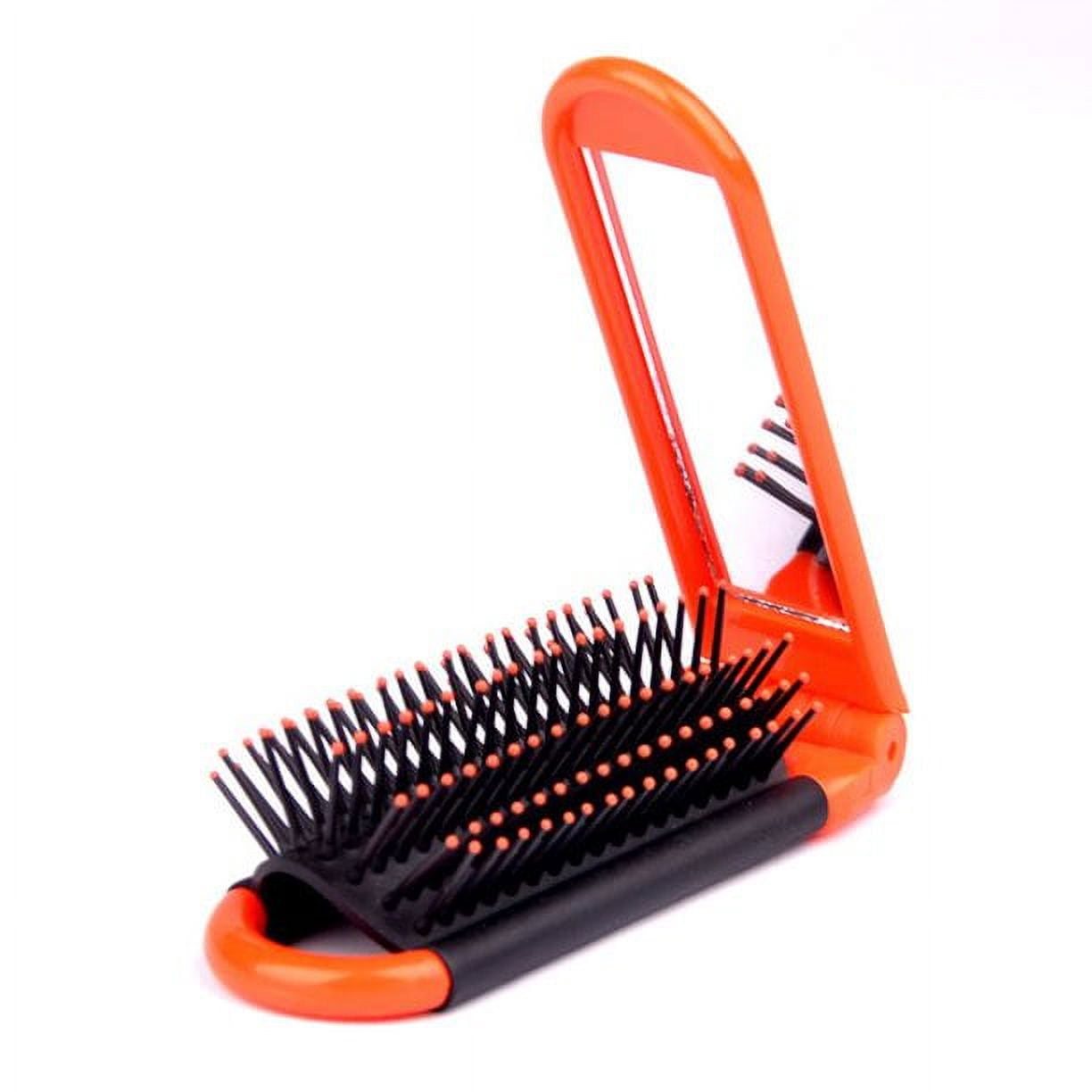 Portable Folding Hair Brush With Mirror Compact Travel Comb Orange (2