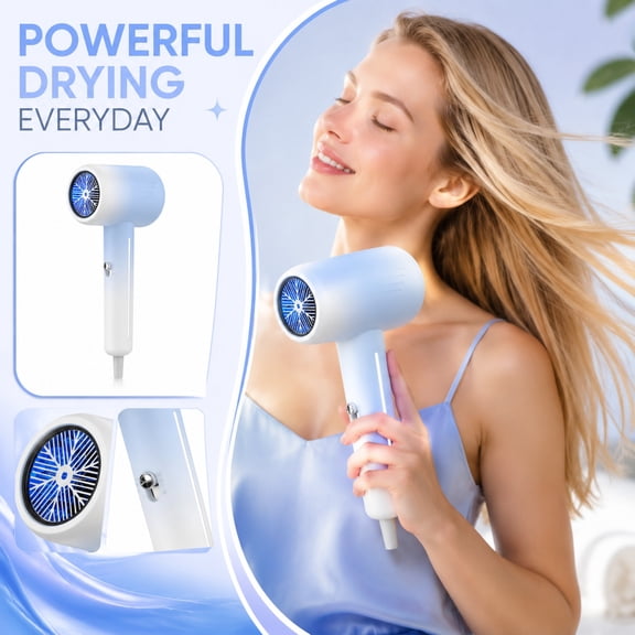 Portable Folding Hair Dryer for Home and Travel Compact Lightweight Styling Tool Efficient Blow Dryer with Handle for Quick Drying and Easy Storage, Blue