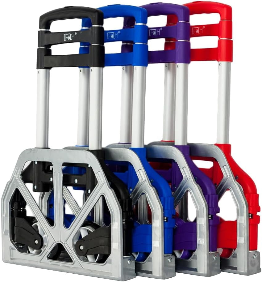 Portable Folding Hand Truck Dolly Cart, 165 lb Capacity Aluminum Collapsible Luggage Cart with Telescoping Handle, Lightweight Foldable Trolley for Travel, Moving, Shopping, Office, Home Use, Blue