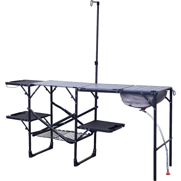 Portable Folding Kitchen Table with Soft Shell Sink and Heat Resistant Top