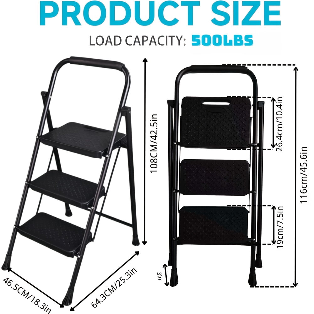 Portable Folding Ladder 2/3/4 Step, Non-Slip Steel Stool with Storage ...