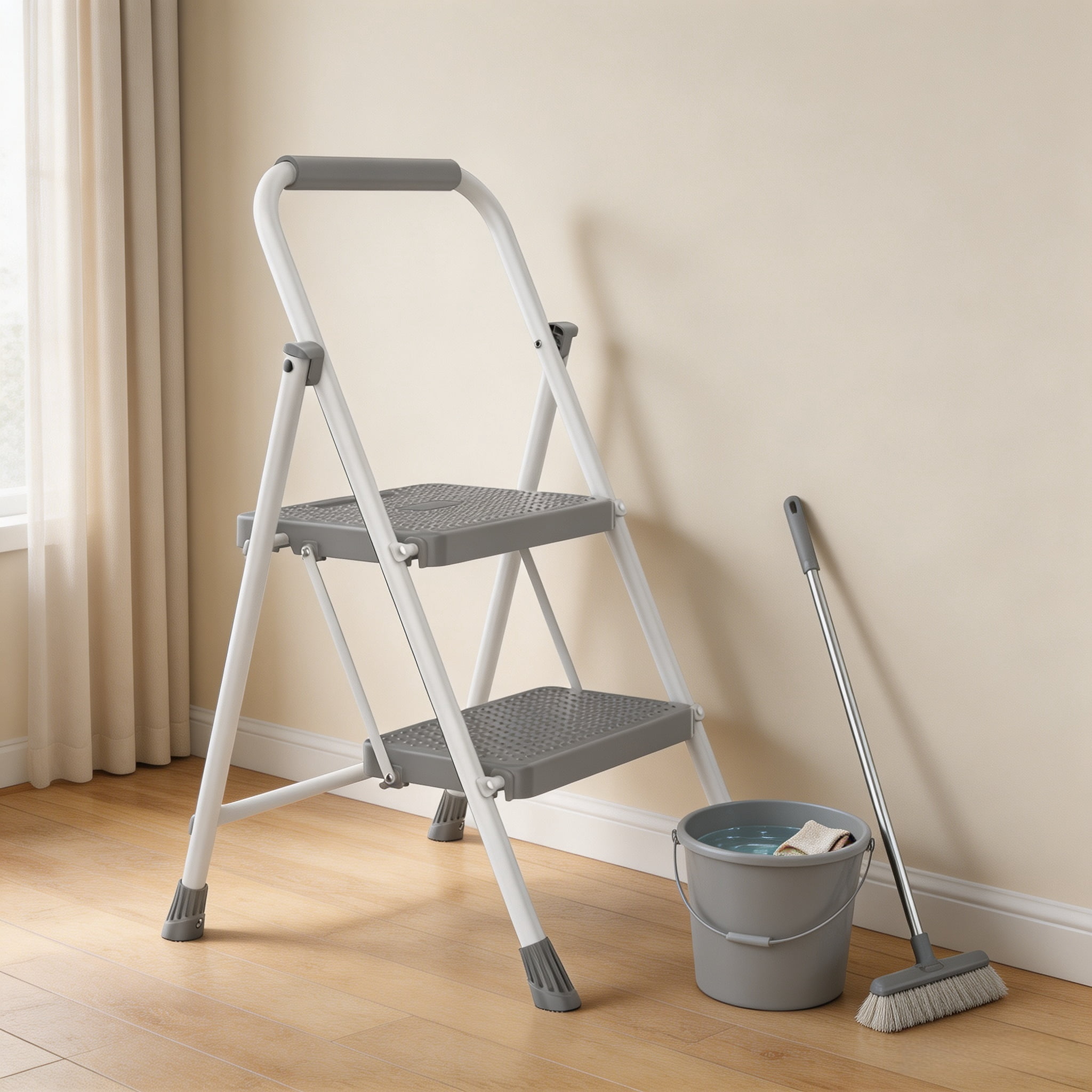 Portable Folding Ladder with Safety Lock and Anti‑Slip Pedals
