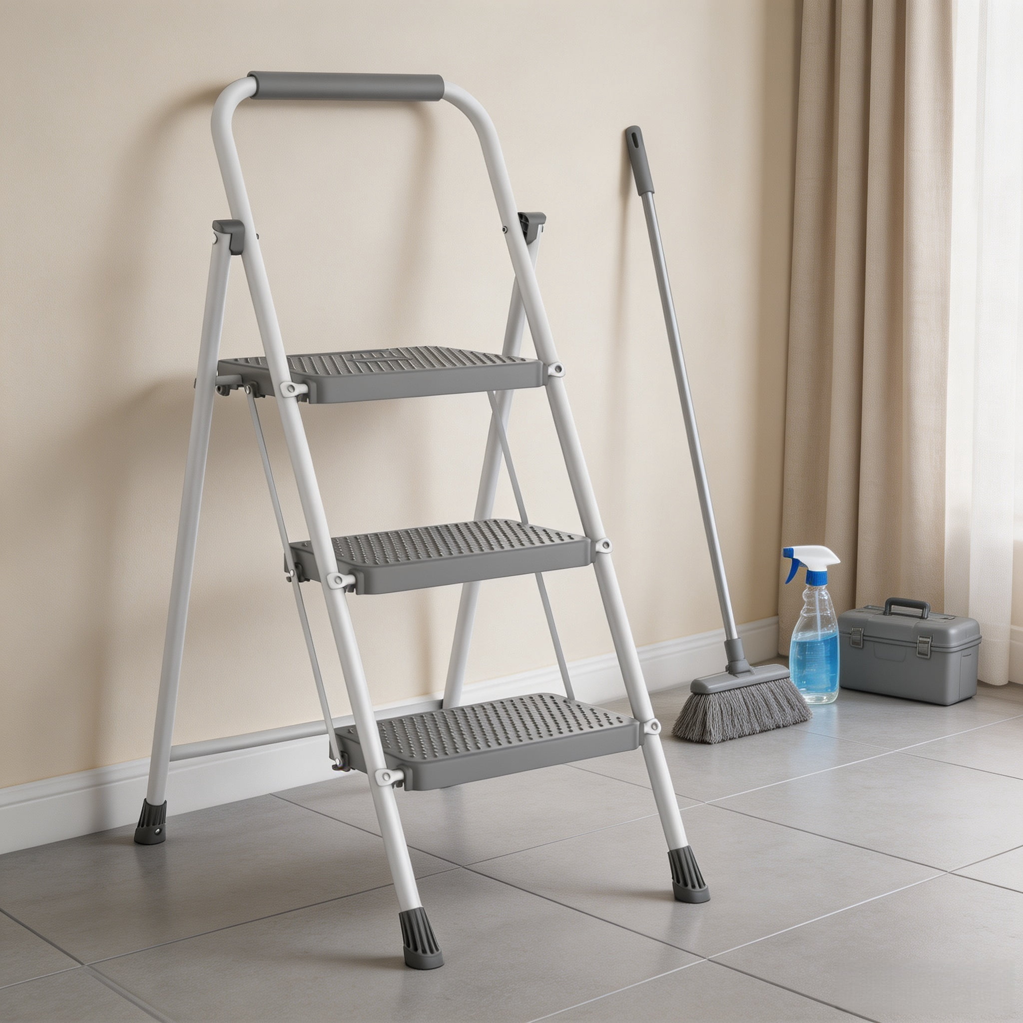 Portable Folding Ladder with Safety Lock and Anti‑Slip Pedals