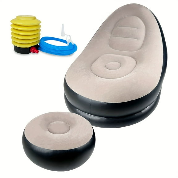 Portable Folding Lazy Sofa Chair - Reclining Flocking Air Couch with Foot Stool for Indoor/Outdoor Use - Perfect for Living Room, Camping, Travel, Office & Gaming