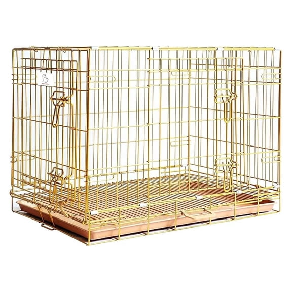 Portable Folding Metal Wire Dog Crate 30" Double Doors Medium Small Pet Travel w/Removable Pan