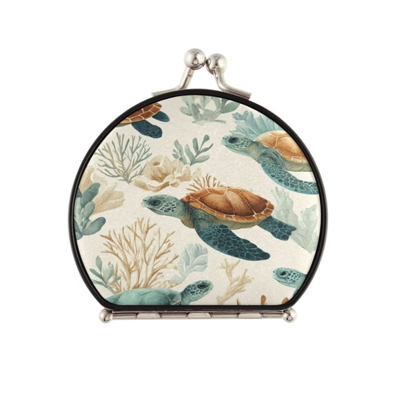 Portable Folding Mirror Compact Double Sided Travel Mirror Small Makeup Mirror Use Present for Women Adorable Turtles Pattern