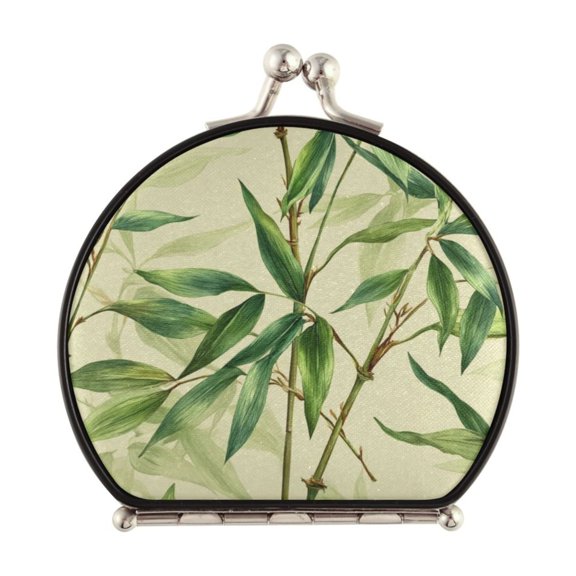 Portable Folding Mirror Compact Double Sided Travel Mirror Small Makeup Mirror Use Present for Women Bamboo Pattern