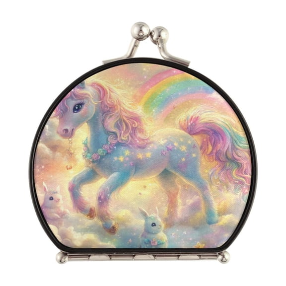 Portable Folding Mirror Compact Double Sided Travel Mirror Small Makeup Mirror Use Present for Women Beautiful Unicorn