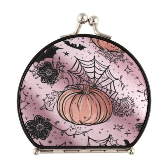 Portable Folding Mirror Compact Double Sided Travel Mirror Small Makeup Mirror Use Present for Women Black Flowers and Spider Web