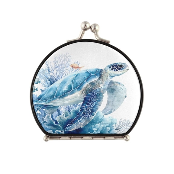 Portable Folding Mirror Compact Double Sided Travel Mirror Small Makeup Mirror Use Present for Women Blue Sea Turtle Pattern
