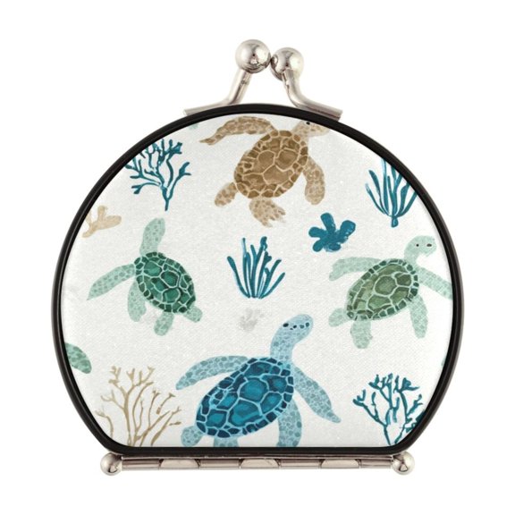 Portable Folding Mirror Compact Double Sided Travel Mirror Small Makeup Mirror Use Present for Women Blue and Green Turtles