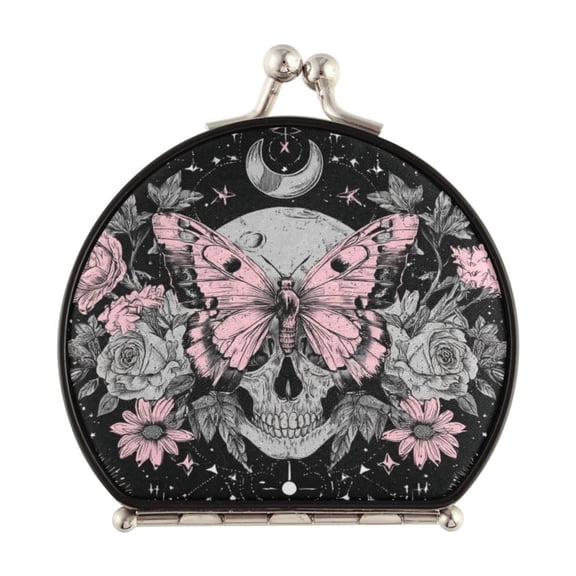 Portable Folding Mirror Compact Double Sided Travel Mirror Small Makeup Mirror Use Present for Women Butterfly by Moon and Flowers