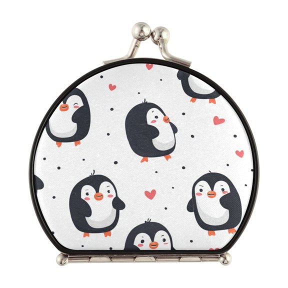 Portable Folding Mirror Compact Double Sided Travel Mirror Small Makeup Mirror Use Present for Women Cartoon Penguin Pattern
