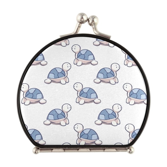 Portable Folding Mirror Compact Double Sided Travel Mirror Small Makeup Mirror Use Present for Women Cartoon Turtle Pattern