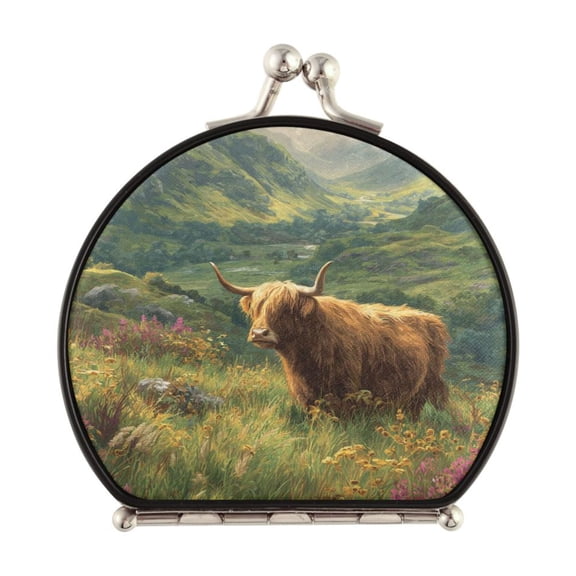 Portable Folding Mirror Compact Double Sided Travel Mirror Small Makeup Mirror Use Present for Women Cow in Green Rolling Hills