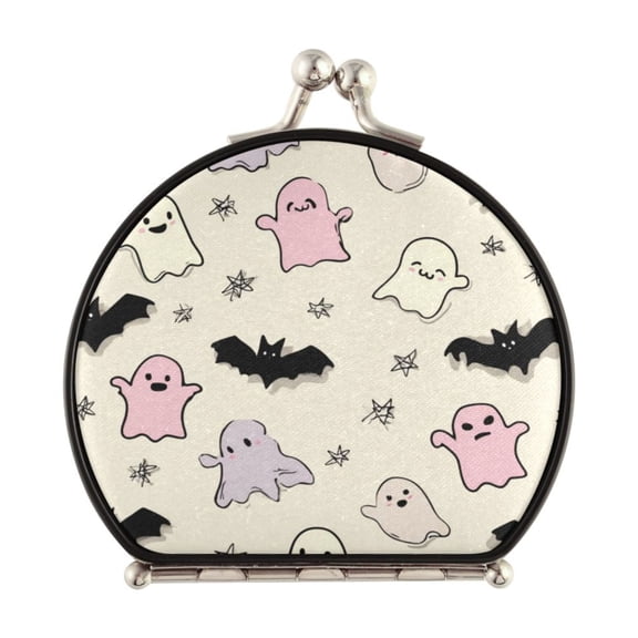 Portable Folding Mirror Compact Double Sided Travel Mirror Small Makeup Mirror Use Present for Women Cute Pastel Ghosts Pattern