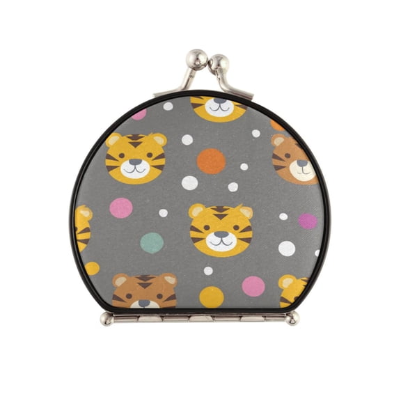 Portable Folding Mirror Compact Double Sided Travel Mirror Small Makeup Mirror Use Present for Women Cute Tiger Face Pattern