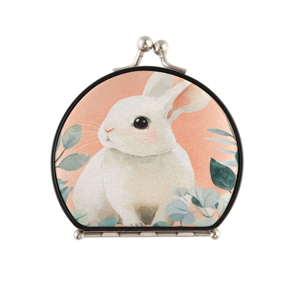 Portable Folding Mirror Compact Double Sided Travel Mirror Small Makeup Mirror Use Present for Women Cute White Rabbit