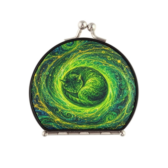 Portable Folding Mirror Compact Double Sided Travel Mirror Small Makeup Mirror Use Present for Women Fluorescent Green Spiral Vortex