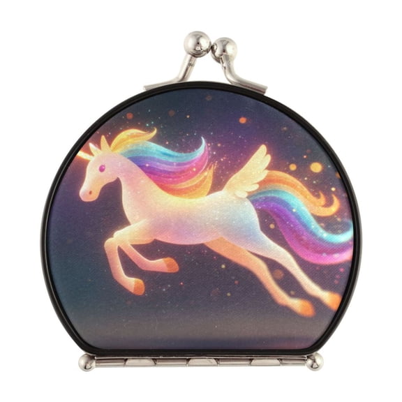 Portable Folding Mirror Compact Double Sided Travel Mirror Small Makeup Mirror Use Present for Women Glowing Flying Unicorn