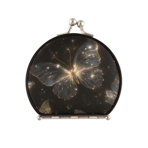 Portable Folding Mirror Compact Double Sided Travel Mirror Small Makeup Mirror Use Present for Women Gold Glowing Butterfly