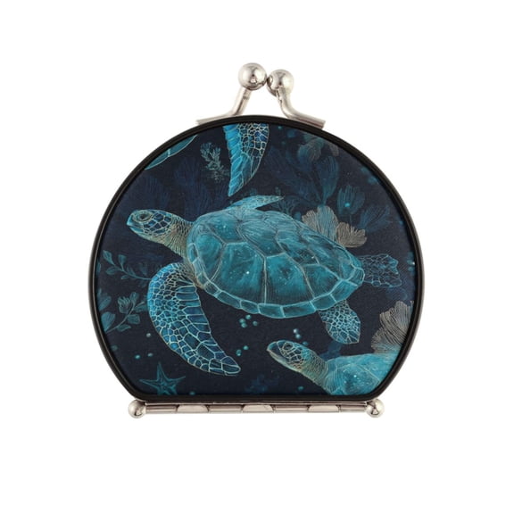 Portable Folding Mirror Compact Double Sided Travel Mirror Small Makeup Mirror Use Present for Women Green Sea Turtles Pattern