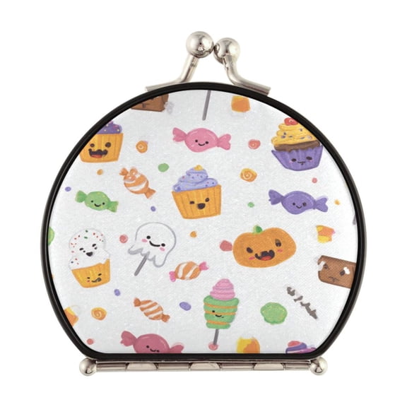 Portable Folding Mirror Compact Double Sided Travel Mirror Small Makeup Mirror Use Present for Women Halloween Candy and Cupcakes