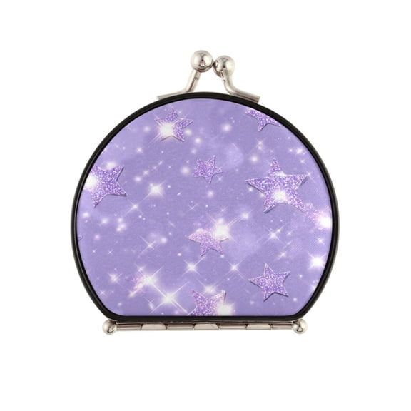 Portable Folding Mirror Compact Double Sided Travel Mirror Small Makeup Mirror Use Present for Women Lavender Glitter Stars Pattern