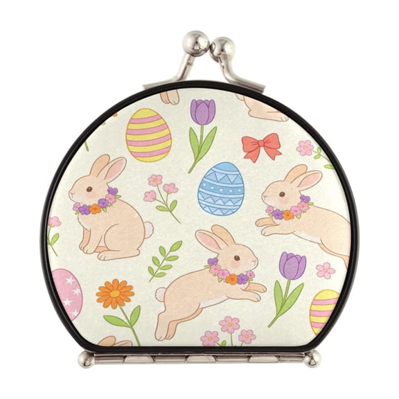 Portable Folding Mirror Compact Double Sided Travel Mirror Small Makeup Mirror Use Present for Women Light Peach Rabbit Pattern