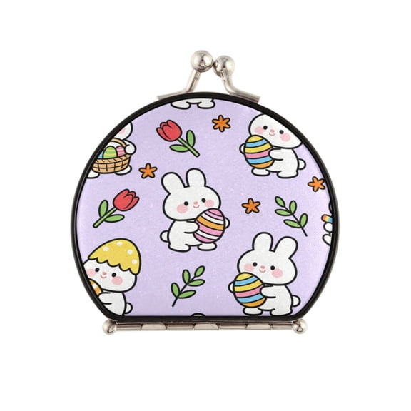 Portable Folding Mirror Compact Double Sided Travel Mirror Small Makeup Mirror Use Present for Women Lively Little White Rabbit