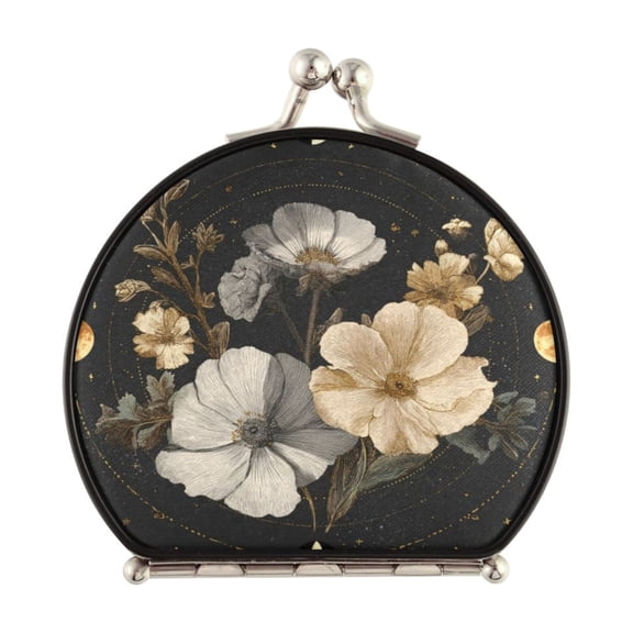 Portable Folding Mirror Compact Double Sided Travel Mirror Small Makeup Mirror Use Present for Women Moon Phases with Flowers and Stars