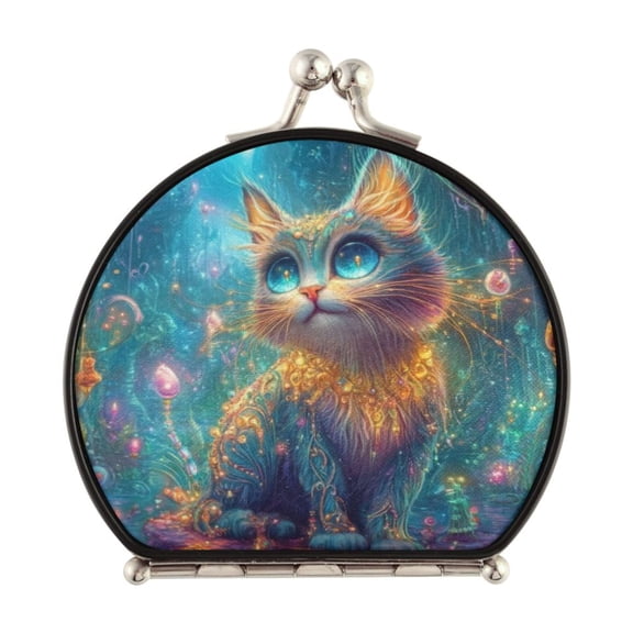 Portable Folding Mirror Compact Double Sided Travel Mirror Small Makeup Mirror Use Present for Women Mystical Cat