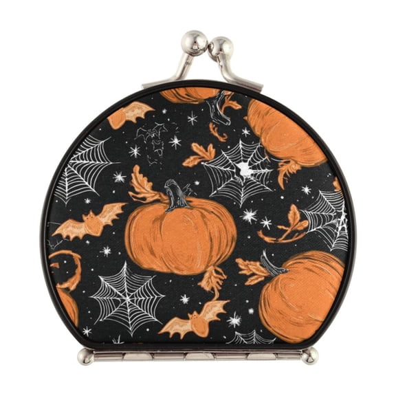 Portable Folding Mirror Compact Double Sided Travel Mirror Small Makeup Mirror Use Present for Women Orange Pumpkins and Spider Webs