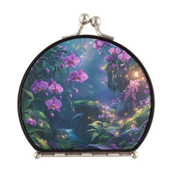 Portable Folding Mirror Compact Double Sided Travel Mirror Small Makeup Mirror Use Present for Women Orchid Forest Scene