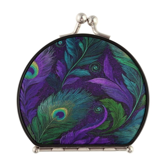 Portable Folding Mirror Compact Double Sided Travel Mirror Small Makeup Mirror Use Present for Women Peacock Feathers Pattern