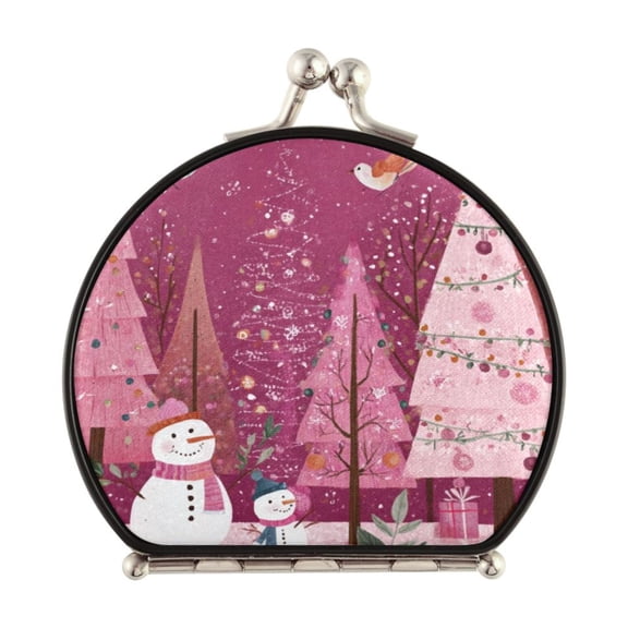 Portable Folding Mirror Compact Double Sided Travel Mirror Small Makeup Mirror Use Present for Women Pink Christmas Forest