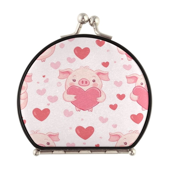 Portable Folding Mirror Compact Double Sided Travel Mirror Small Makeup Mirror Use Present for Women Pink Cute Pigs