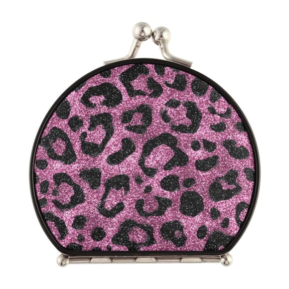 Portable Folding Mirror Compact Double Sided Travel Mirror Small Makeup Mirror Use Present for Women Pink Glitter Cheetah Print
