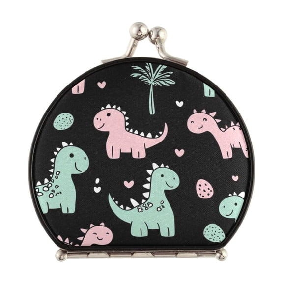 Portable Folding Mirror Compact Double Sided Travel Mirror Small Makeup Mirror Use Present for Women Pink and Green Dinosaurs