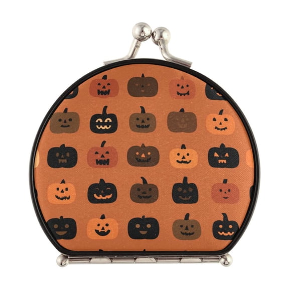 Portable Folding Mirror Compact Double Sided Travel Mirror Small Makeup Mirror Use Present for Women Pumpkin Funny Face Pattern