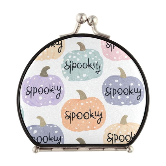 Portable Folding Mirror Compact Double Sided Travel Mirror Small Makeup Mirror Use Present for Women Pumpkins with Spooky Text