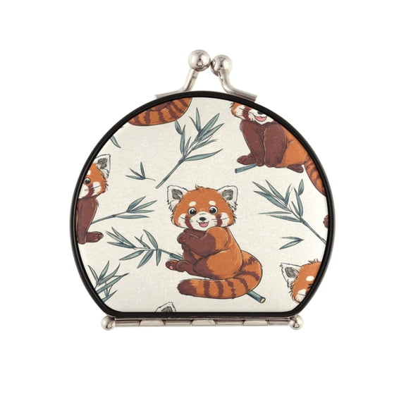 Portable Folding Mirror Compact Double Sided Travel Mirror Small Makeup Mirror Use Present for Women Red Panda Pattern