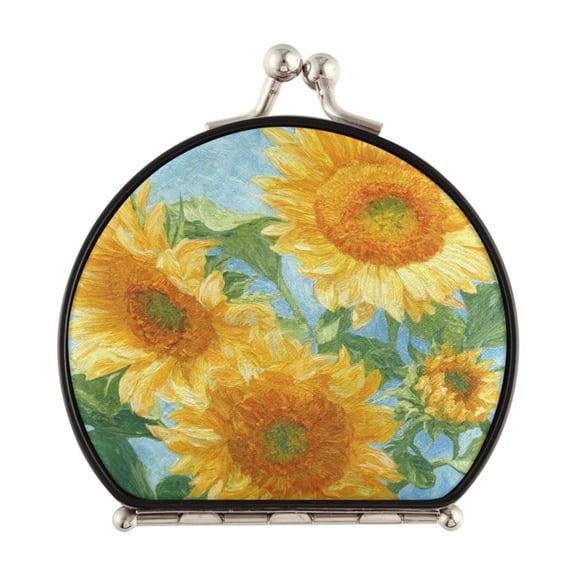 Portable Folding Mirror Compact Double Sided Travel Mirror Small Makeup Mirror Use Present for Women Sunflower Oil Painting